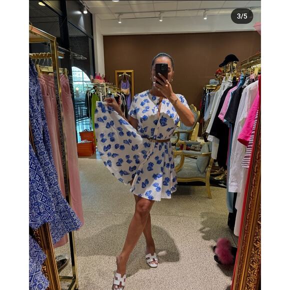 Zara White & Blue 100% Cotton Seashell Print Dress Button Down Fit & Flare Large - Picture 3 of 11